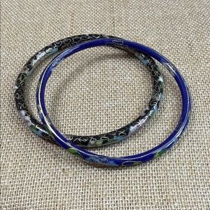 Fashion Jewelry Blue and Black Cloisonné Bangle Bracelets